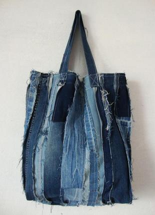 Джинсовая сумка вместительная текстильная пляжная плюс косметичка4 фото