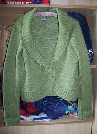 Світло зелена в'язана кофта з шалевим коміром zero base 40 р.