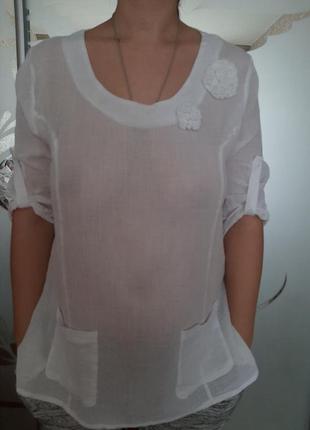 Блуза льняная  лен котон бохо италия2 фото