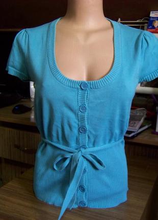 Котоновая голубая блузка с поясом и на пуговицах atmosphere 12\14 или 40\422 фото
