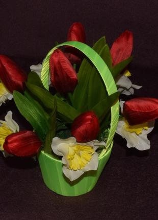 Корзинка "весняний настрій". чарівний букет, весняні квіти1 фото