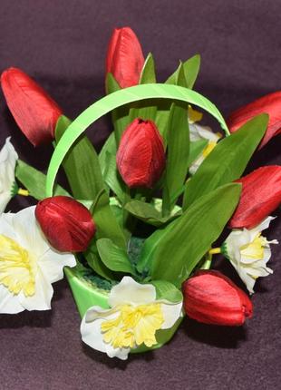 Корзинка "весняний настрій". чарівний букет, весняні квіти3 фото