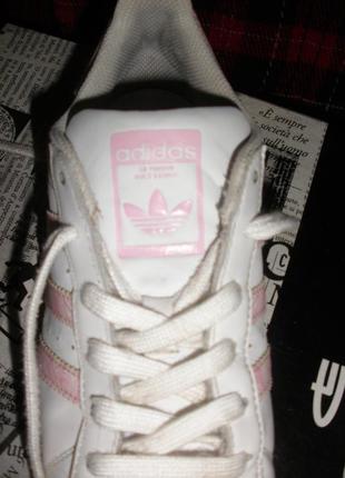 Кроссовки кожаные  женские adidas superstar white/pink  адидас суперстар7 фото