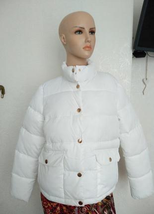 ⛔ куртка білосніжна дутик євро зима з накладними кишенями фурнітура золото