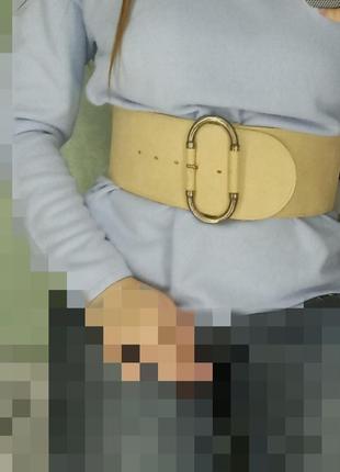 Пояс широкий бежевый кожаный аля корсет нидерланды ремень1 фото