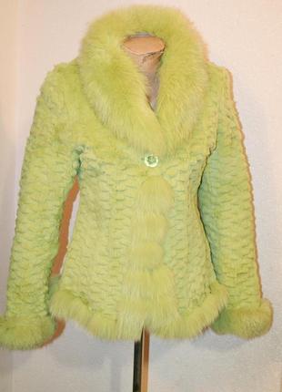 Шубка-кролик-лазерна стрижка-фісташка