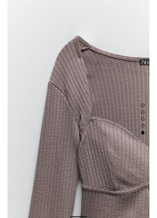 Zara топ з рубчик з вирізом каре s m l5 фото