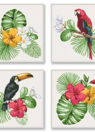 Картина по номерам полиптих тропические птицы роспись