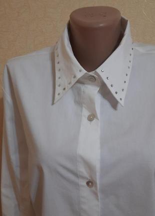 Базова блуза біла сорочка прикрашена стразами батал2 фото