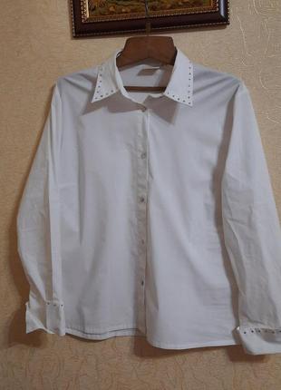 Базова блуза біла сорочка прикрашена стразами батал5 фото