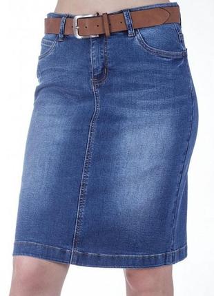 Джинсовая юбка - карандаш с завышенной талией в обтяжку