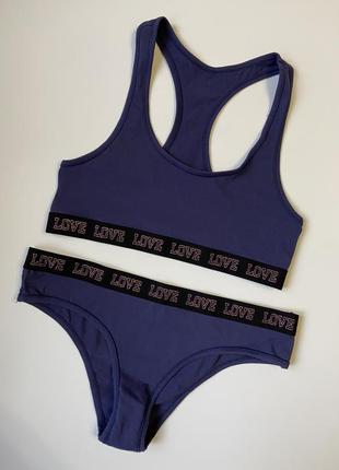 Комплект топ и бикини, love, m/l