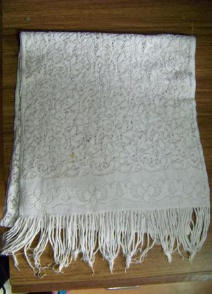 Белый ажурный хлопковый шарф с бахромой3 фото