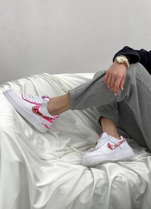 Женские стильные весенние кроссовки nike air force 1 shadow white/pink/flowers8 фото