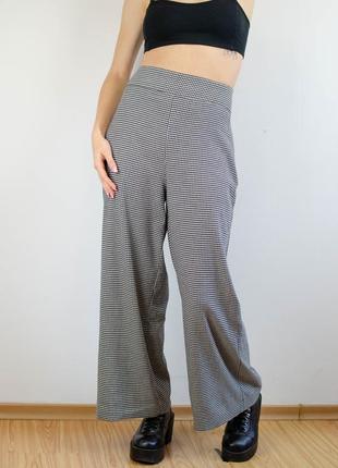 Zara прямые брюки в гусиную лапку палаццо, трубы на высокой посадке широкие3 фото
