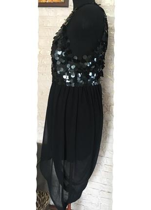 Платье в черные пайетки, с шифоновой юбкой ассиметрия2 фото