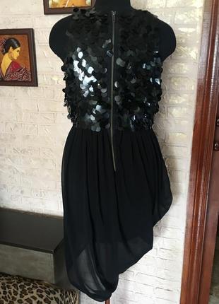 Платье в черные пайетки, с шифоновой юбкой ассиметрия3 фото