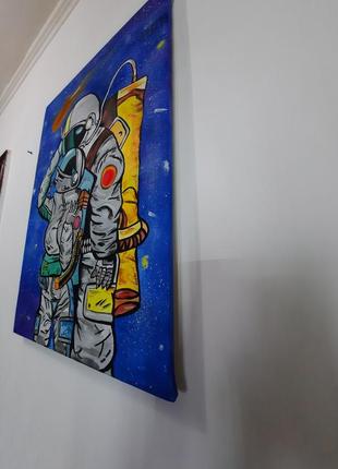 Картина,космонавти ,космос, любов в космосі ,арт,інтер'єр,70 на 50 см7 фото