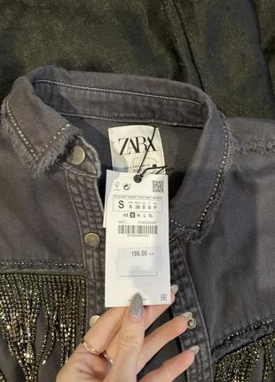 Рубашка куртка пиджак жакет джинсовый джинсовая с бахромой камнями zara оригинал8 фото