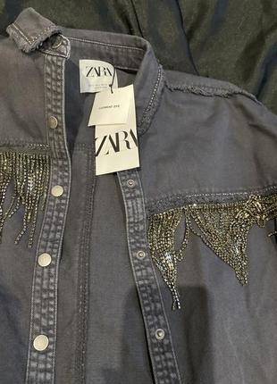 Рубашка куртка пиджак жакет джинсовый джинсовая с бахромой камнями zara оригинал7 фото