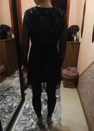 Чёрное платье  в пайетках с кружевом, размер s, m3 фото