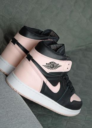 Высокие женские кроссовки nike air jordan 1 black pink розовые (36-40)6 фото