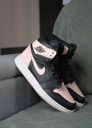 Высокие женские кроссовки nike air jordan 1 black pink розовые (36-40)9 фото