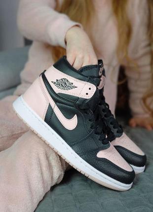 Высокие женские кроссовки nike air jordan 1 black pink розовые (36-40)8 фото