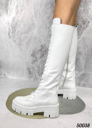 Сапоги ботинки  демисезон высокие белая кожа на шнуровке.берцы3 фото