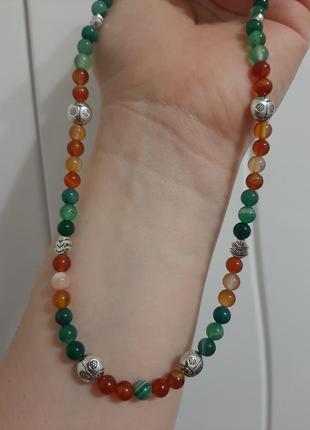 Нежное ожерелье из натуральных камней агат и сердолик6 фото