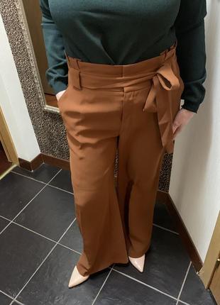 Брюки палаццо,брюки,коричневые брюки,широкие брюки1 фото