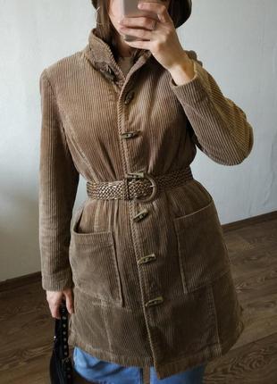 Вельветовое пальто короткое с карманами коричневое бежевое парка m3 фото