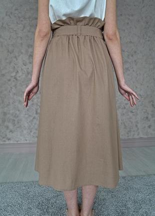 Юбка с завышенной талией из натурального льна, льняная юбка для офиса и отдыха4 фото