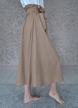 Юбка с завышенной талией из натурального льна, льняная юбка для офиса и отдыха5 фото