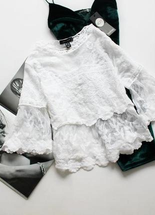 Красива біла блуза з мереживом з 8
