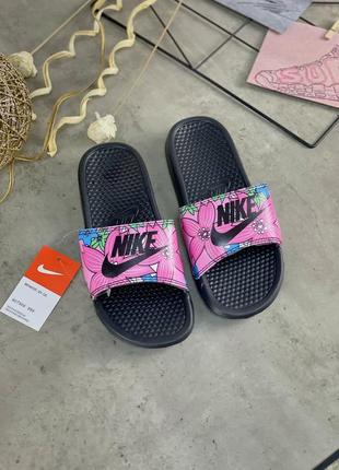 Сланцы женские nike розовые/черные (найк, шлепки, шлепанцы, вьетнамки, сабо, тапочки)