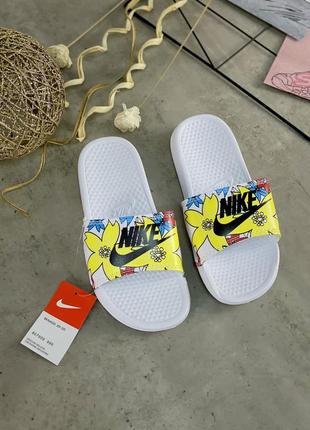 Сланцы женские nike желтые/серые (найк, шлепки, шлепанцы, вьетнамки, сабо, тапочки)1 фото