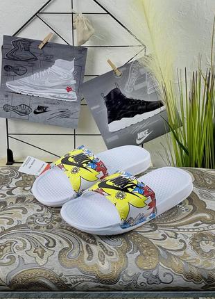 Сланцы женские nike желтые/серые (найк, шлепки, шлепанцы, вьетнамки, сабо, тапочки)3 фото