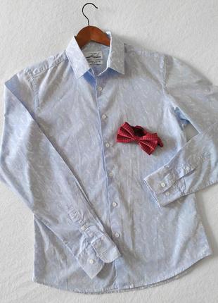 Рубашка мужская slim fit нежно голубого цвета с принтом