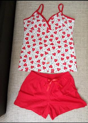 Комплект для будинку піжама з шортами жіноча трикотажна хлооковая сердечка