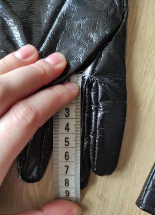 Шикарные высокие женские  кожаные лаковые перчатки со стеганым верхом, р.s10 фото