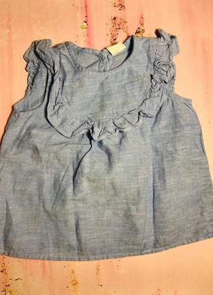 Блузка голубого цвета h&m на девочку 9-12 мес