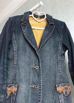 Джинсовый пиджак с вышивкой жакет куртка джинс синий!3 фото