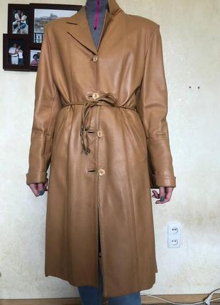 Стильный кожаный тренч/пальто/плащ длинный размера xl италия4 фото