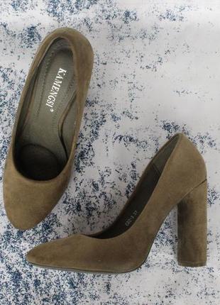 Туфли, лодочки цвета хаки 36, 37, 39, 40 размера на устойчивом каблуке