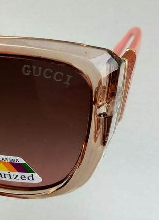 Очки в стиле gucci  женские солнцезащитные бежевые с пудровым поляризированые с градиентом9 фото