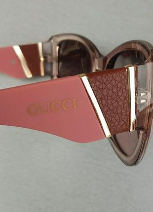 Очки в стиле gucci  женские солнцезащитные бежевые с пудровым поляризированые с градиентом8 фото