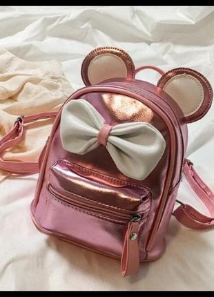 Міні-рюкзак рожевий з вушками1 фото
