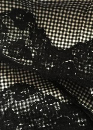 Юбка миди в клетку школьная calliope с кружевом, черно-белая, клеш, большой размер4 фото