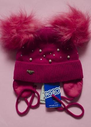 Зимовий польський набір з шарфом насичено рожевого кольору дівчинці3 фото
